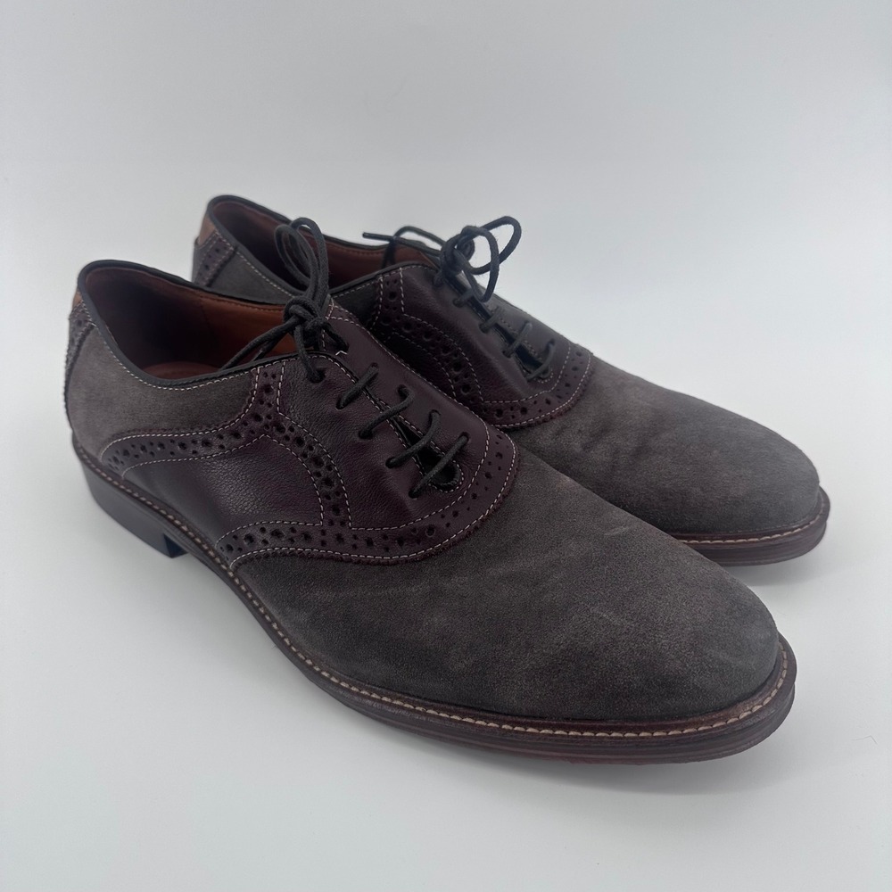 Johnston & Murphy Oxford Shoes Mens 10M Brown Grey Leather Suede Brogue 20-3827